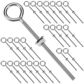 QWORK Stainless Steel Eye Bolts 1/4"x4" with Nuts – Long Threaded Hooks for Wood, Metal & Light Hanging, 25 Pack