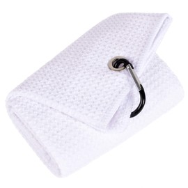 Mile High Life Tri-fold Golf Towel | Premium Microfiber Fabric | Waffle Pattern | Heavy Duty Carabiner Clip (White)