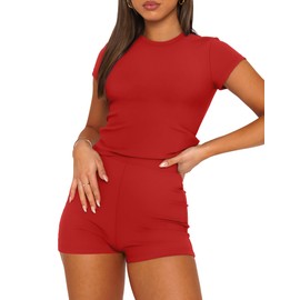 SAMPEEL Two Piece Sets for Women Fitted Going Out Summer Fashion Streetwear Outfits Red XL
