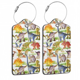 Cute Dinosaur 2 Pack Luggage Tag for Suitcases Cartoon PU Leather Bag Travel Suitcase ID Identifier Baggage Tags for Women Men Travel