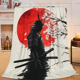 Flintis Manta de Samurái Japonés Decoración de Guerrero de Japón Manta Decorativa Regalos para Niñas Niños Súper Cálida Suave Felpa Ligera Vellón Franela Mantas de Cama de Invierno para Niños Adultos