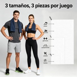 Toallas de Microfibra 3 Pack –Súper Absorbentes, Secado Rápido, Ligeras y Portátiles para Viaje, Playa, Natación, Yoga, Gimnasio, Camping – Incluye Bolsa (Blanco, 3 Pack-152x76 + 80x40 + 40x40)
