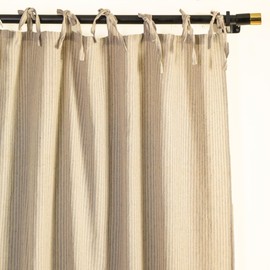 THE ART BOX Gauze Striped Curtains, Boho Linen Gauze Tie Top Hanging Curtains 2 Panel Set, Light Filtering Door Window for Bedroom/Living Room Home Décor Grey on Beige (L96”xW42” Each Panel)