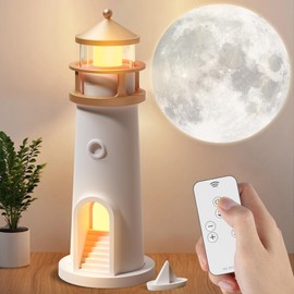 Moon Lamp Projector Night Light for Kids,Lighthouse Decor Lamps with Remote Control,LED Aesthetic Table Lamp,2400mAh Rechargeable Moon Light Galaxy Projector for Bedroom Nightlight,Christmas Gifts