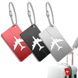 3 Pcs Luggage Tags, Aluminium Luggage Labels, Suitcase Baggage Tag with Name Address Tel Email Labels, Bright Color Baggage Tags to Quickly Spot Travel Bag Suitcase(Black/Red/Silver)