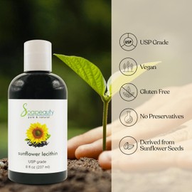 SUNFLOWER LECITHIN Liquid Oil | Cold Pressed Unrefined | USP Grade Unbleached 100% Pure Natural Sunflower Lecithin Oil | Skin Moisturizer, Soap Making, Lotion | 2 fl oz
