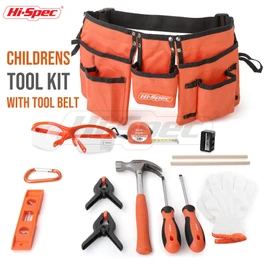 Hi-Spec 16pc Orange Kids Tool Kit Set & Child Size Tool Belt. Real Metal Hand Tools for DIY Building, Woodwork & Construction Learning Tool Kit for Kids