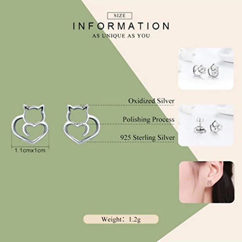 PAHALA 925 Sterling Silver Cute Cat Stud Earrings