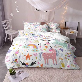 Beautiful Animal Unicorn Duvet Cover Bedding Set,Duvet Cover and Pillowcase, 3 Piece Set Bedding (Duvet Cover + 2 Pillowcases) Twin Full Duvet Cover (K,Single-135x210cm)