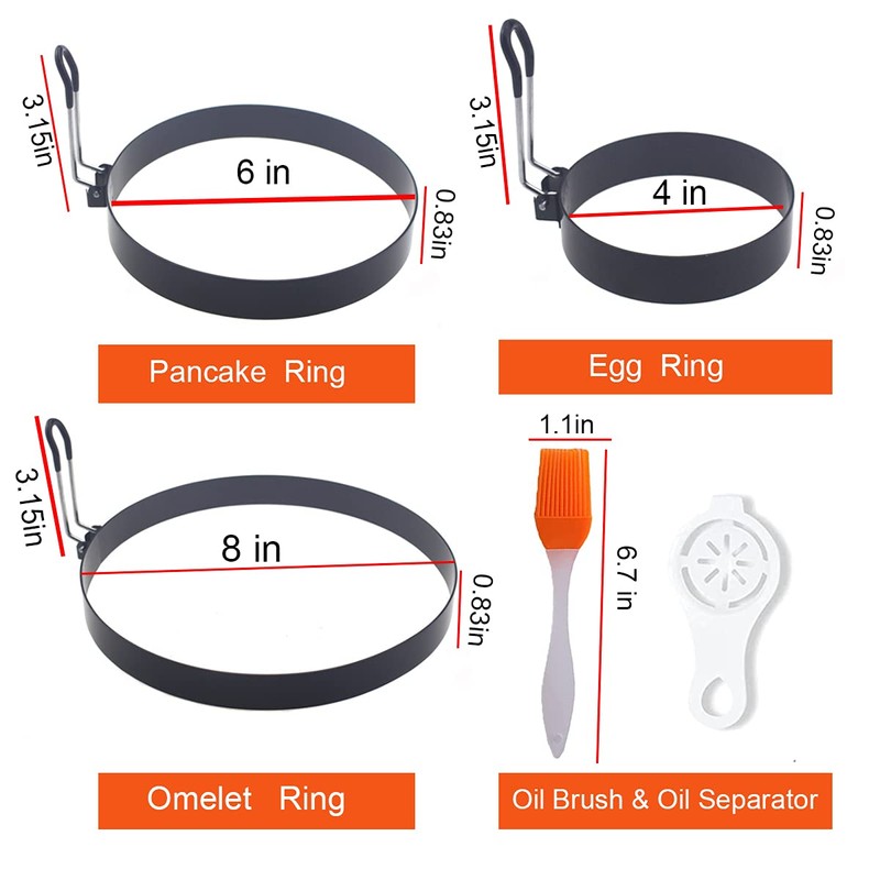 Stainless Steel Egg Cooker Set - 8" Omelette Ring, 6"