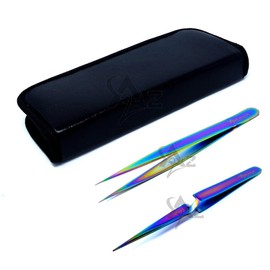 SET OF 2 Stainless Steel Multi Titanium Rainbow Color Jeweler Style Tweezers #3 + N1 (A2Z)