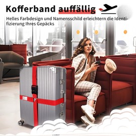 Cross Suitcase Strap with Combination Lock, Eye-catching Suitcase Strap with Lock, Suitcase Strap with Name ID, Packing Straps, Solid Suitcase Webbing, Adjustable Luggage Strap for Safe Travel (Red)
