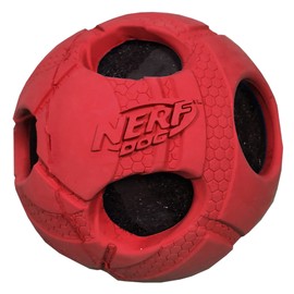 Nerf Dog 1484 Red Rubber Wrapped Bash Tennis Ball Squeak Toy, Medium
