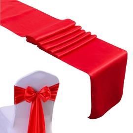 Satin Table Runner,27*270cm Long Smooth bright silk fabric party table runner for New Year wedding party decoration (red)