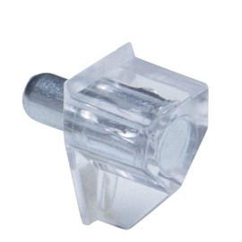 5mm Bracket Style Cabinet Shelf Support Pegs - Clear Plastic w/Steel Pin - Bag of 25