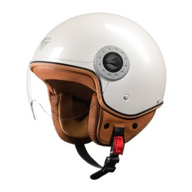 KYPARA DOT Approved Vintage Open Face Motorcycle Helmet with Visor, Retro Half Helmet for Men & Women (White Rounds, XL)