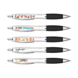 DV DESIGN 5 x Capybara Pens - Lazy Wild Animals Cartoon Funny Pun Stationary School Equipment Fan Teacher Friend Girls Boys Birthday Set #81279