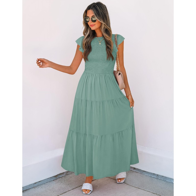 ZESICA ZESICA Women's 2025 Summer Casual Flutter Short Sleeve Crew