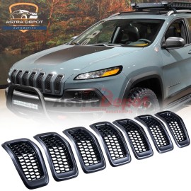 AstraDepot (7) Black Front Bumper Grille Inserts Honeycomb Mesh For Jeep Cherokee 2014-2018
