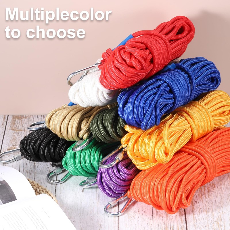 Rebower Nylon Anchor Rope with Hook,5/16"x49ft Hollow Braided Polypropylene Rope