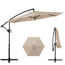 Shintenchi Patio Offset Umbrella with Easy Tilt Adjustment, Crank and Cross Base, Outdoor Cantilever Hanging Umbrella, Sunshade Canopy, Khaki