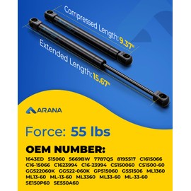 ARANA 16 inch 55 Lb Gas Struts Spring Shocks, 15.7 inch C16-23994 Lifts for ARE ATC Snugtop Leer Camper Shell/Truck Cap Rear Door C1623994 Home-built Window Storgage Box Lid, 2Pcs