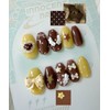 Dot Ribbon Cozy Handmade Nail Tips - Long Oval /