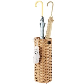 WAOHANAZ Rattan Umbrella Stand, Umbrella Holder for Entryway, Hand Woven Umbrella Rack Organizer Freestanding, with a Detachable Drip Tray, 4 Hooks, 7.5" L x 7.5" W x 16.5" H