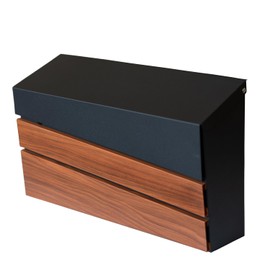 xhlokk Wall-Mount Mailbox, Walnut Wood Panel, Rust Resistant Large Capacity House Mailbox, Morden Drop Mailboxes for Outside, Metal Post Box (No Keys Locking)