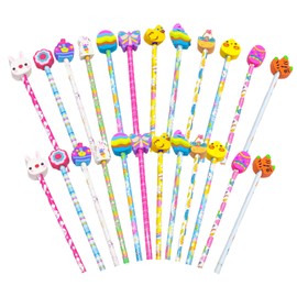 emzrivo 24 Pieces Easter Pencils Happy Easter Pencils with Giant Eraser Assortment Wood Pencils Easter Day Pencil for Easter Party Favors(24)