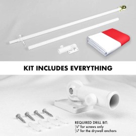 UD_G128 Combo Pack: 6 Ft Tangle Free Spinning Flagpole (White) & Indonesia Flag 3x5 Ft Printed 150D Polyester, Brass Grommets (F