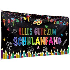 Alles Gute Zum Schulanfang Banner 200x110cm großes Banner für den ersten Schultag, Willkommen zurück in der Schule, Party-Dekorationszubehör, Banner für Klassenzimmer, Büro, Schule, Lehrer(Schwarz)