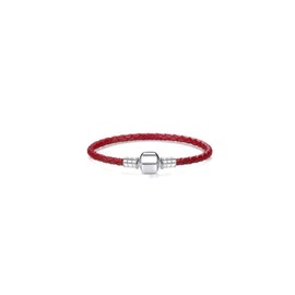 Jewellbox Girls Genuine Leather Charm Bracelet, Charm Bracelets for Womens, Sterling Silver Barrel Clasp, Red, Size 19cm/7.5in