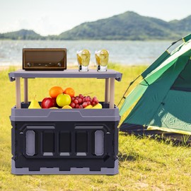 CeRaBuRET PP Folding Storage Boxes, Outdoor Portable Camping Storage Box Folding Box Table Equipment, Camping Organizer for Trunks, Study Rooms (Black&Grey)