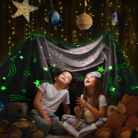 PAVILIA Glow in The Dark Blanket, Star Gift for Girls Boys, Toy Blanket for 1 2 3 4 5 6 7 8 9 10 Year Old Boy, Soft Plush Fleece Kids Gift Blanket for Birthday, Christmas, Room Decor, 50x60