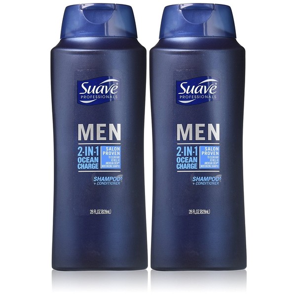 Suave Professionals Mens, 2-in-1 Shampoo & Conditioner, Ocean Charge, 28 Oz (Pack of 2)