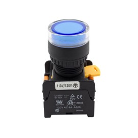 Alpinetech LXG-22 22mm 1NO Momentary Push Button Switch 110V LED Illuminated (Blue)