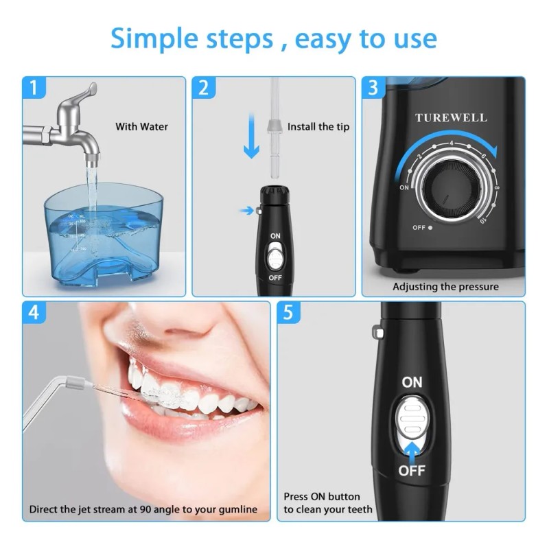 Hilo Dental Turewell Water Con 8 Puntas Y 10 Niveles