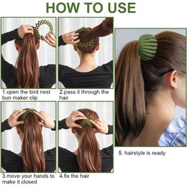 Aokid Pinzas para el cabello con forma de nido de pájaro - Pinzas para el cabello tipo garra, moldeadores de moños, sujetadores de coleta expandibles, peinetas, bandas para el cabello, accesorio para