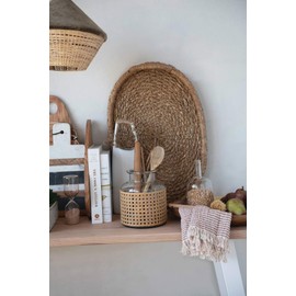 Bloomingville Decorative Handwoven 24" & 28" Oval Seagrass & Rattan Handles (Set of 2 Sizes) Tray Set, Natural (AH1245)