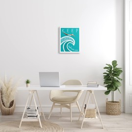 Stupell Industries Keep Calm Swim On Phrase Female Diver Blue Wave, Designed by Elizabeth Tyndall Canvas Wall Art, 16 x 20