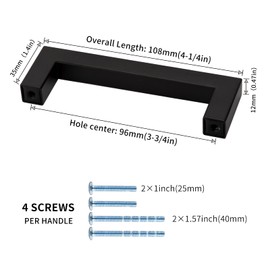 LONTAN 10 Pack Kitchen Cupboard Handles - 96mm Black Cabinet and Drawer Handles for Wardrobe and Door