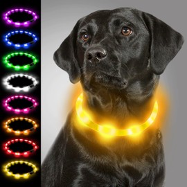 Joytale Light Up Dog Collar, Rechargeable Rainproof LED Collar for Night Walking Safety, Soft Silicone Glow in The Dark, Suitable for Small Medium Large Dogs, Yellow