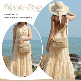EVEOUT Rattan Shoulder Bags Women's Summer Straw Crossbody Basket Bag Wicker Shoulder Bags Boho Straw Bag with Shoulder Strap, beige