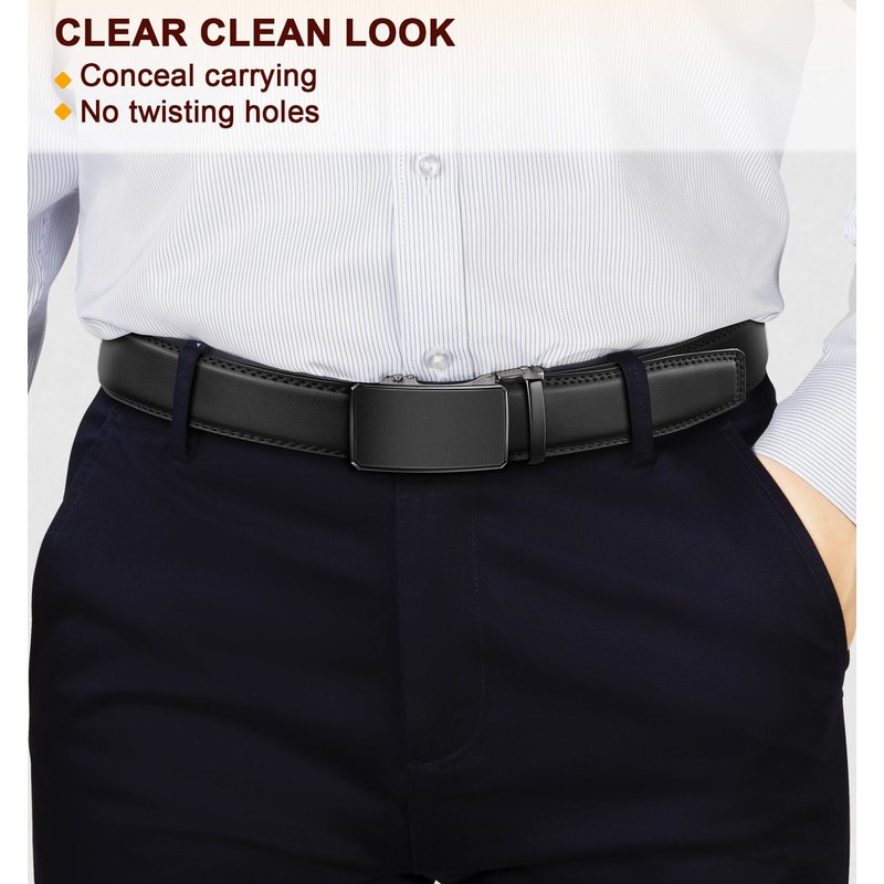 KEMISANT Men Belt 2 Pack, Leather Ratchet Belt Easy Click