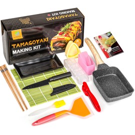 FUNGYAND Tamagoyaki Pan Set, 12-in-1 Japanese Omelette Pan with Spatula, Bamboo Mat, Knife, and Sushi Accessories - 5x7 Inches Deluxe Cookware