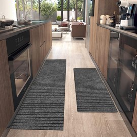 Kitchen Mat for Floor, Anti-Slip Kitchen Rug, Washable Kitchen Floor Mat Runner Carpets (Black Gray)