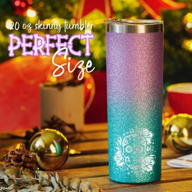 Onebttl Sugar Skull Gifts for Women, Day of the Dead, 20 oz Skinny Travel Tumbler with Lid, Brush, and Straw, Mexican Gifts (Blue-Violet Gradient)