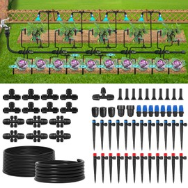 GISNPA 250FT Drip Irrigation System Kit, Automatic Garden Watering System with 1/2" Hose and 1/4" Distribution Tubing, Complete DIY Irrigation Set for Greenhouse, Yard, Lawn, Raised Beds, Flower Beds