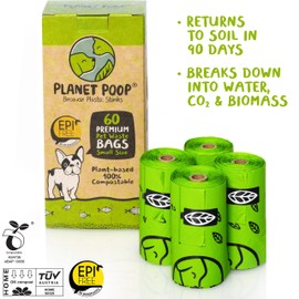 Planet Poop Biodegradable Dog Poop Bags, 180 Count, Plant-Based, Non-GMO, Leakproof, Compostable, No Microplastics - Supports Mission Pawsible in Bali
